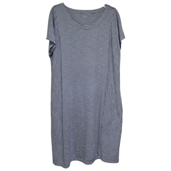 Lands' End T-Shirt Dress Large Blue White Striped Pockets Crew Neck Cotton New - Picture 11 of 11